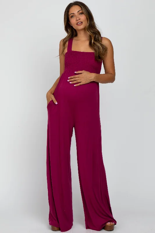 Magenta Sleeveless Wide Leg Maternity Jumpsuit