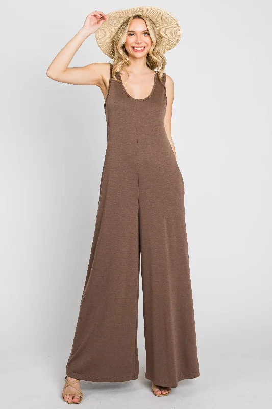 Mocha Wide Leg Sleeveless Jumpsuit