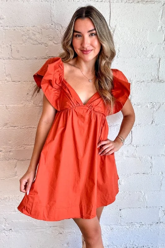 Poplin Ruffle Sleeve Tie Back Dress