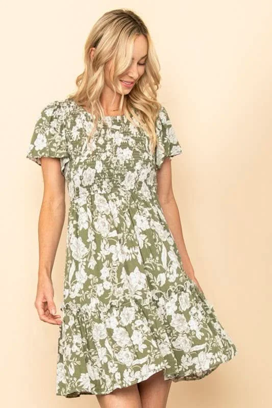 Safari Floral Smocked Dress