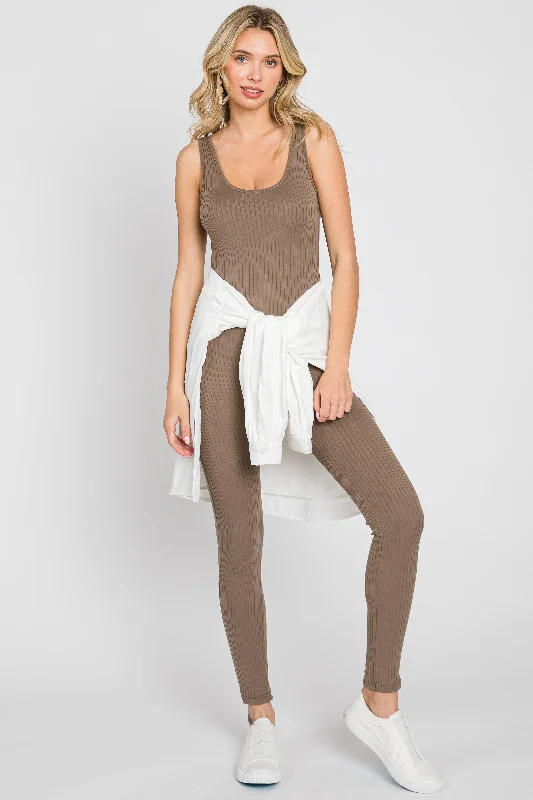 Taupe Ribbed Bodycon Jumpsuit