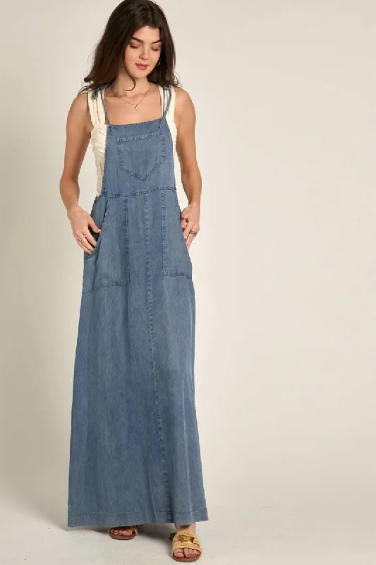 Soft Denim Tie Shoulder Maxi Dress