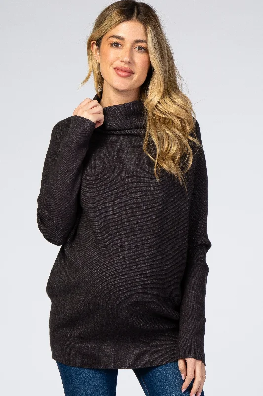 Charcoal Funnel Neck Dolman Sleeve Maternity Sweater