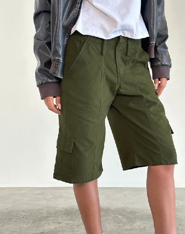 Dallas Longline Cargo Shorts in Dark Olive