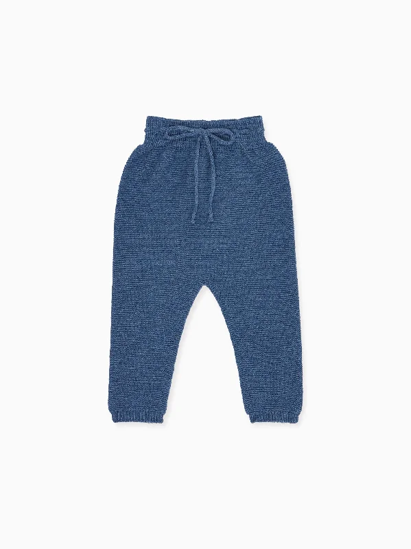 Dark Blue Fino Cotton Baby Knitted Trousers