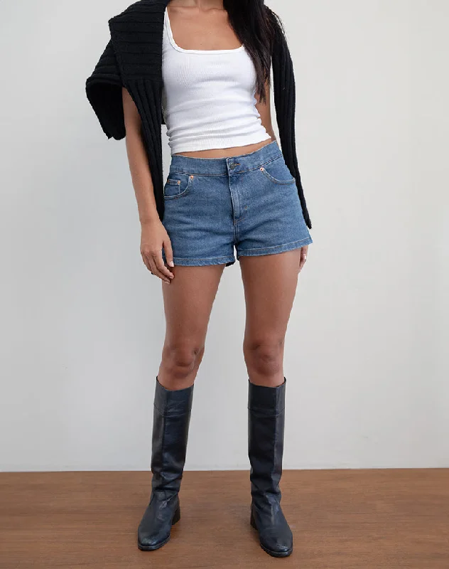 Low Rise Denim Hot Pants in Bay Blue