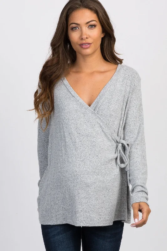 PinkBlush Heather Grey Knit Wrap Tie Maternity/Nursing Top