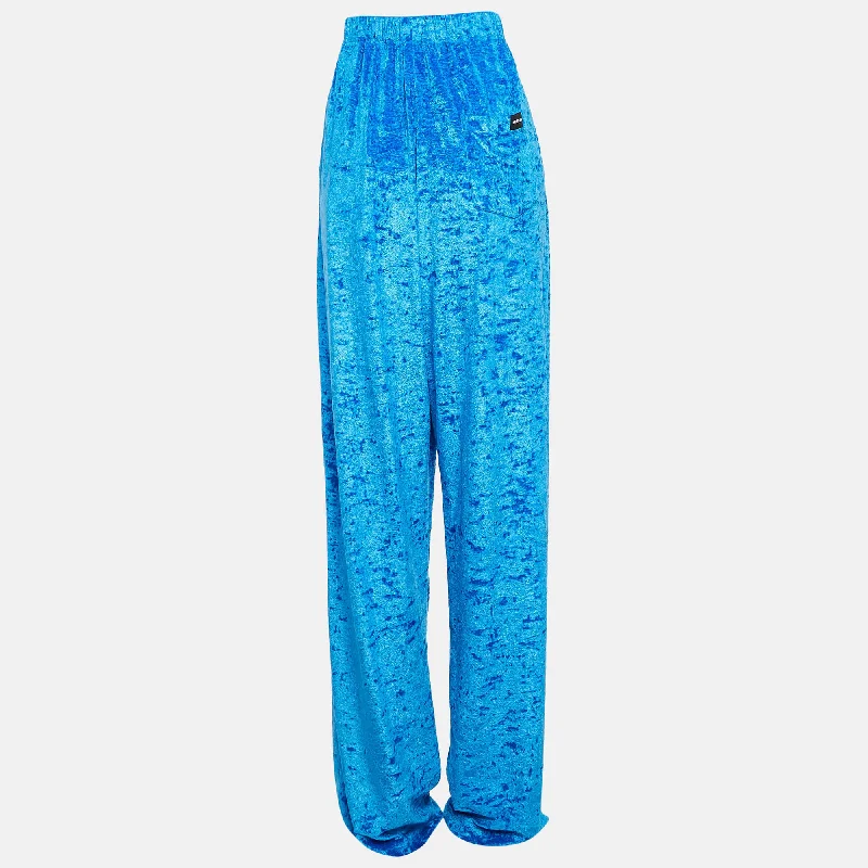 Balenciaga Blue Velour Wide-Leg Pants