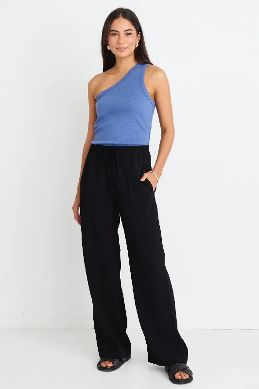 Civic Black Crepe Pintuck Leg Wide Pants