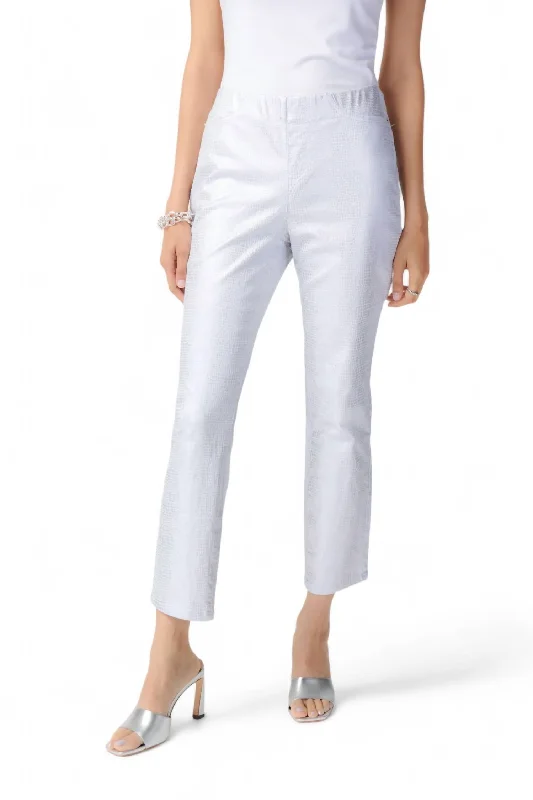 Croc Skin Textured Pants In White/silver