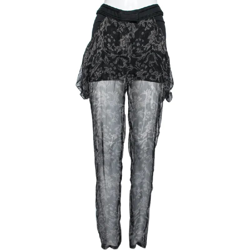 Roberto Cavalli Black Printed Silk Pants